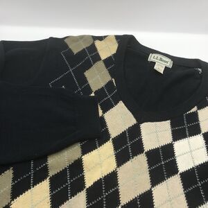 VTG LL Bean Sweater Black Beige Argyle Diamond Cotton Golf Scotland Mens Size L